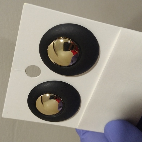 Women's Polished Silver tone Circle on Black Circle Shape Stud Earrings,1.2-inch - Picture 4 of 5